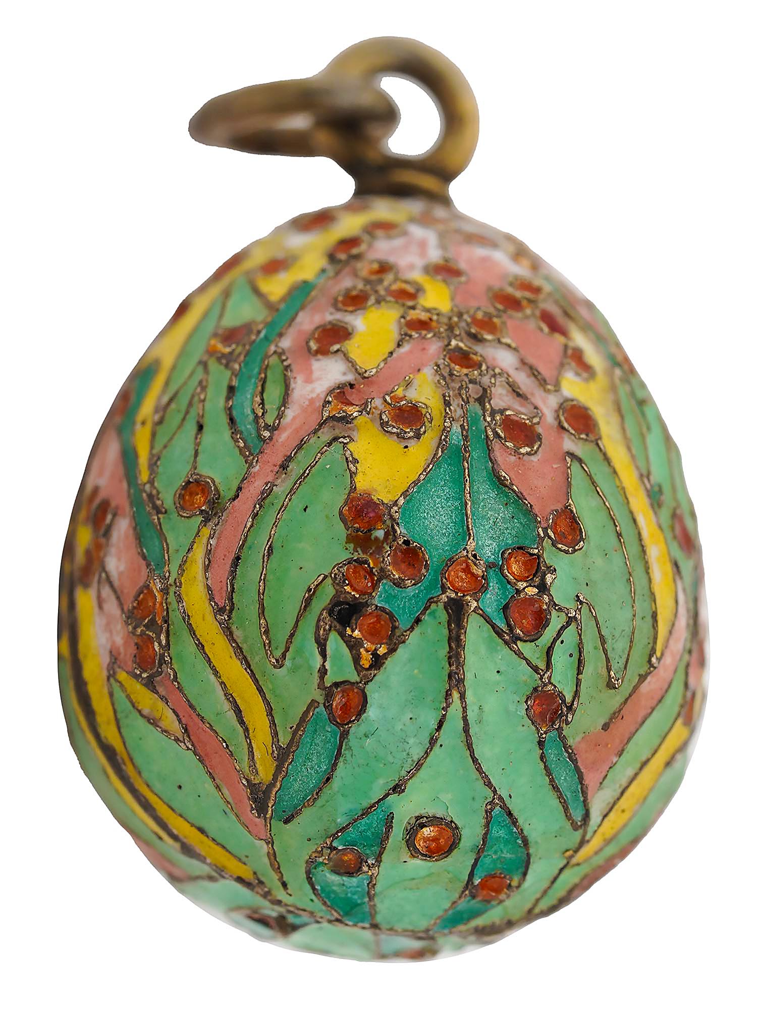 RUSSIAN SILVER GILT CLOISONNE ENAMEL EGG PENDANT PIC-0